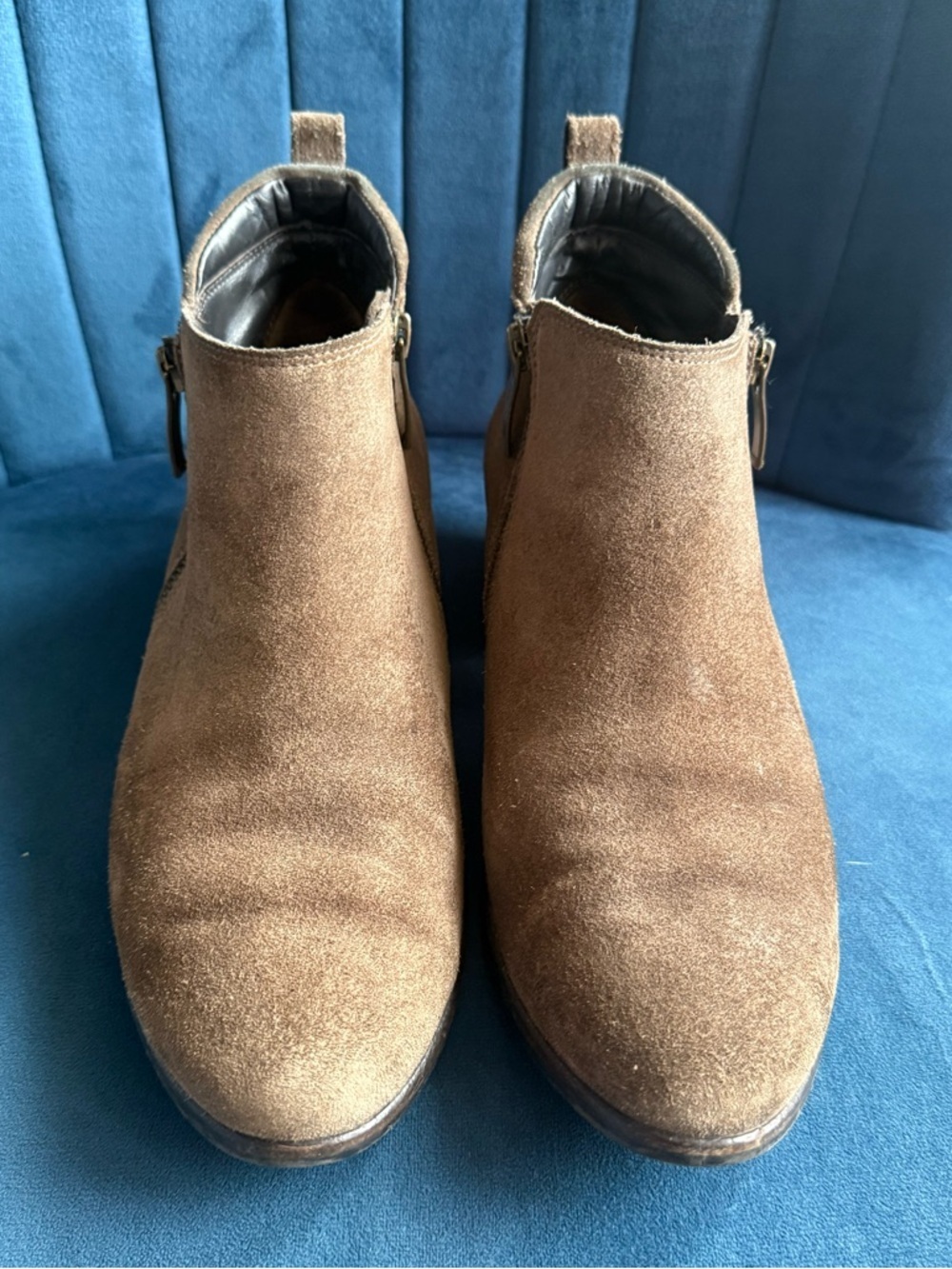 Paul Green Suede Ankle Boots Brown Side Zip Low Heel Comfort 5.5